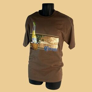 Vintage 90's Corona Men's L Gildan Brown Short Sleeve Colorful Graphic T-Shirt